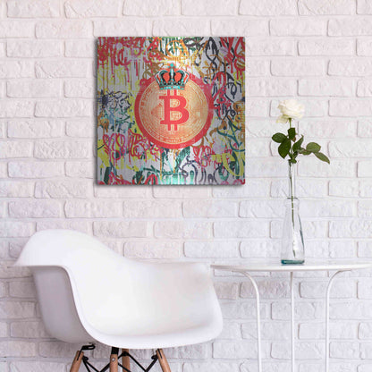 Luxe Metal Art 'Bitcoin Graffiti Art 5' by Irena Orlov, Metal Wall Art,24x24