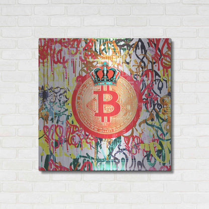 Luxe Metal Art 'Bitcoin Graffiti Art 5' by Irena Orlov, Metal Wall Art,36x36
