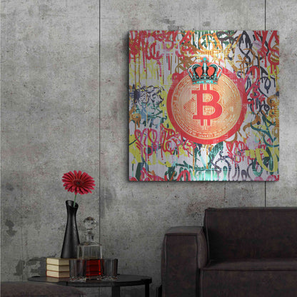 Luxe Metal Art 'Bitcoin Graffiti Art 5' by Irena Orlov, Metal Wall Art,36x36