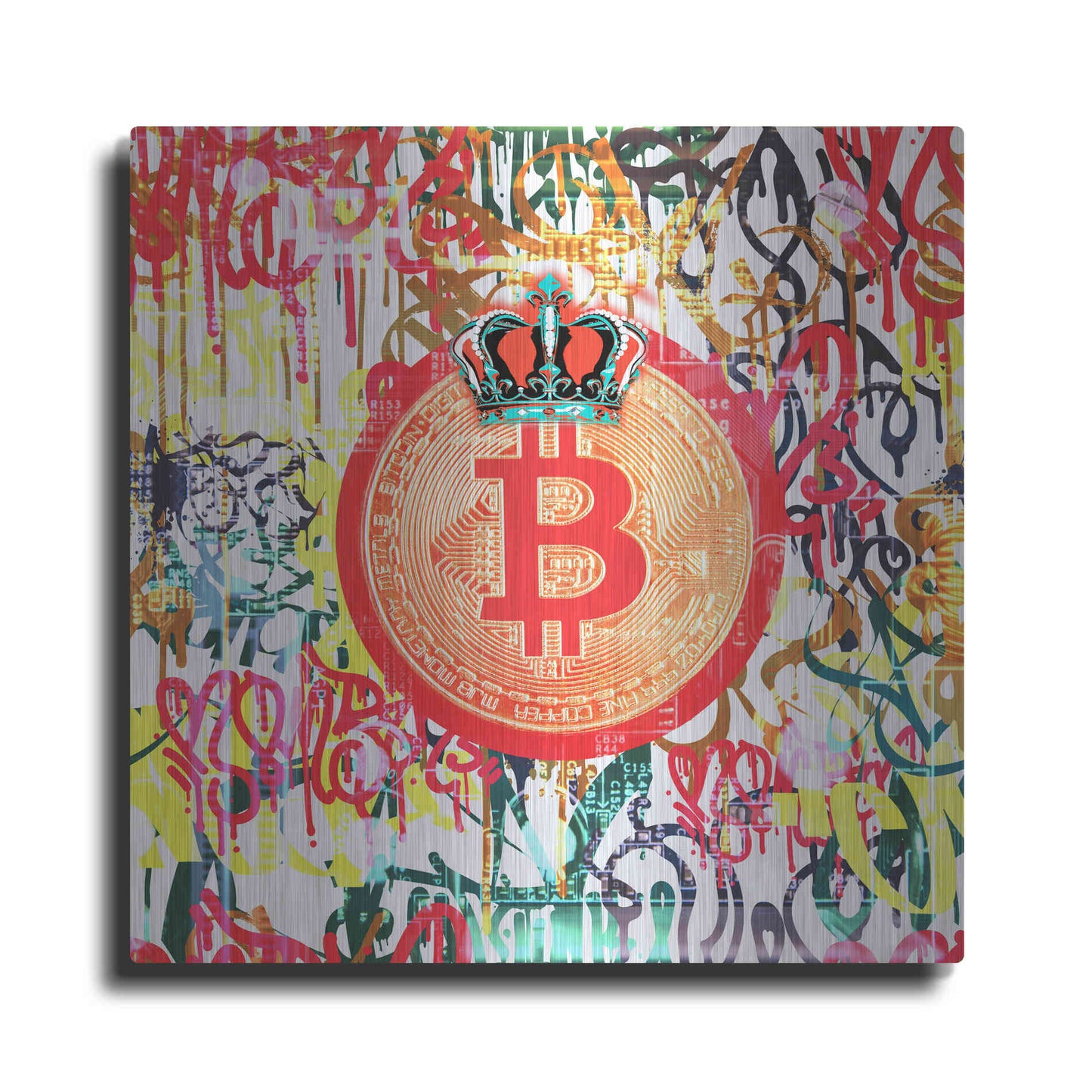 Luxe Metal Art 'Bitcoin Graffiti Art 5' by Irena Orlov, Metal Wall Art