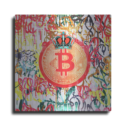 Luxe Metal Art 'Bitcoin Graffiti Art 5' by Irena Orlov, Metal Wall Art