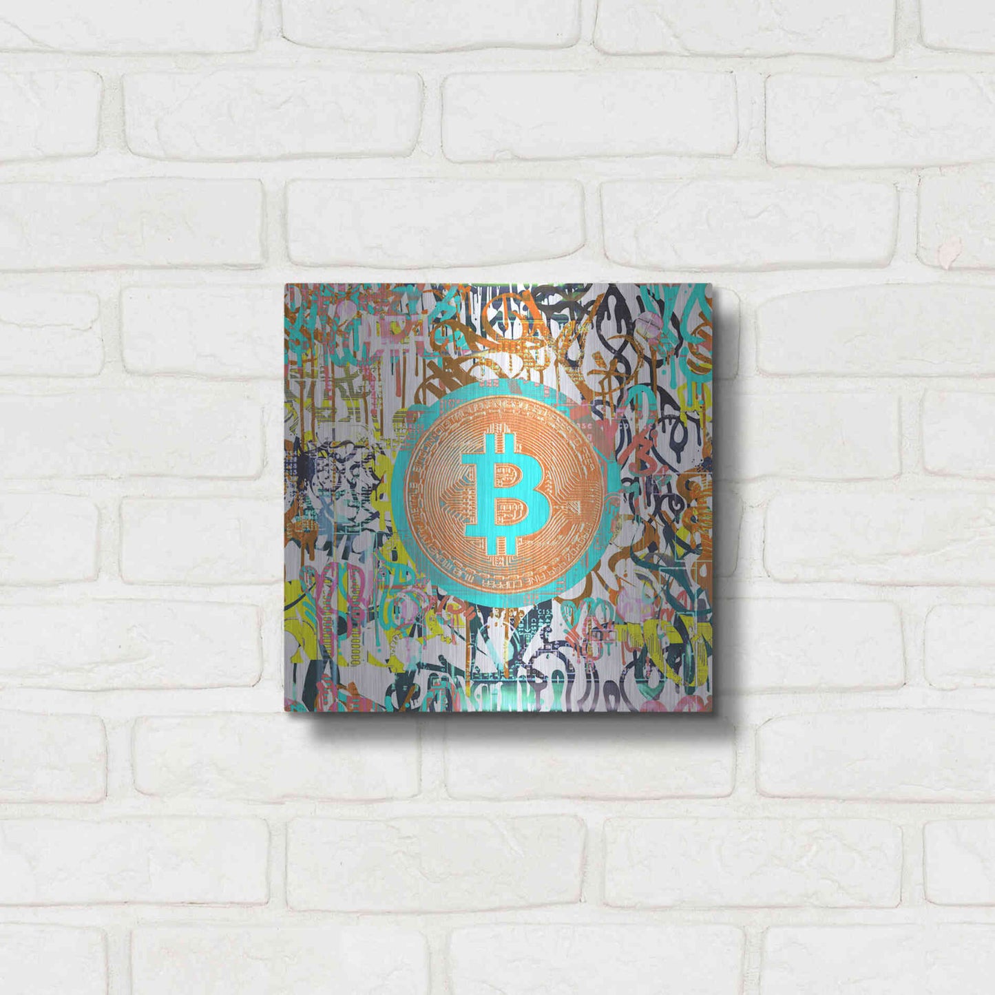 Luxe Metal Art 'Bitcoin Graffiti Art 3' by Irena Orlov, Metal Wall Art,12x12