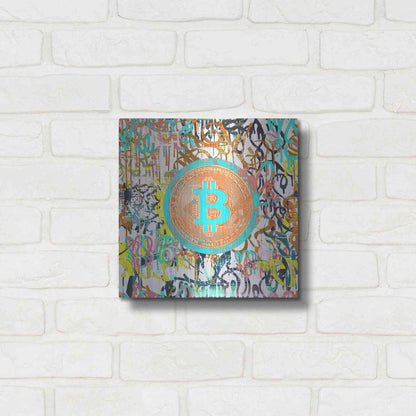 Luxe Metal Art 'Bitcoin Graffiti Art 3' by Irena Orlov, Metal Wall Art,12x12