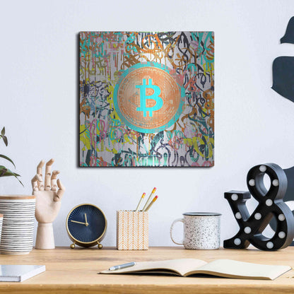 Luxe Metal Art 'Bitcoin Graffiti Art 3' by Irena Orlov, Metal Wall Art,12x12