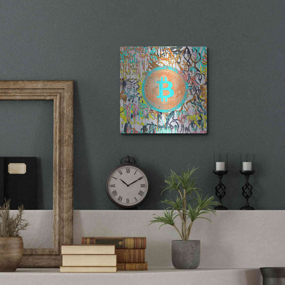 Luxe Metal Art 'Bitcoin Graffiti Art 3' by Irena Orlov, Metal Wall Art,12x12