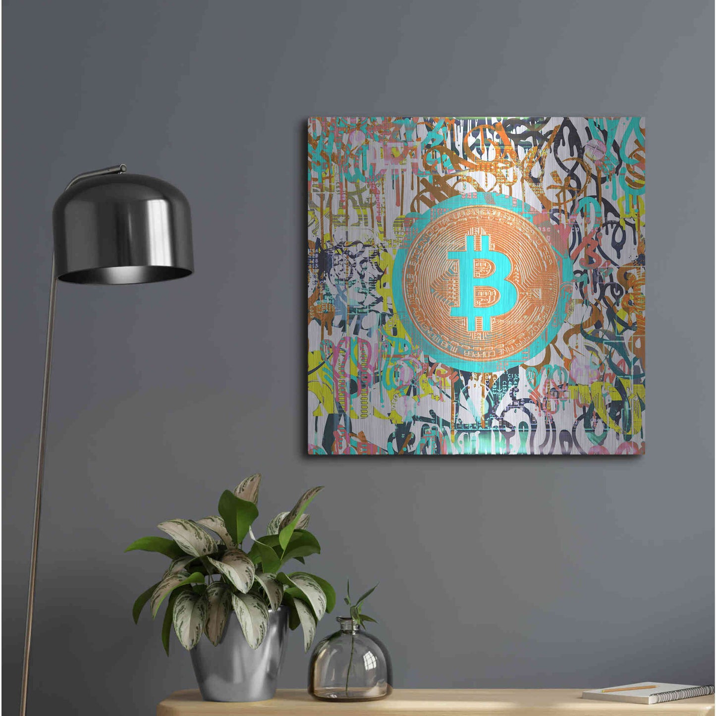 Luxe Metal Art 'Bitcoin Graffiti Art 3' by Irena Orlov, Metal Wall Art,24x24