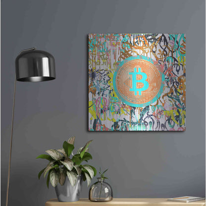Luxe Metal Art 'Bitcoin Graffiti Art 3' by Irena Orlov, Metal Wall Art,24x24
