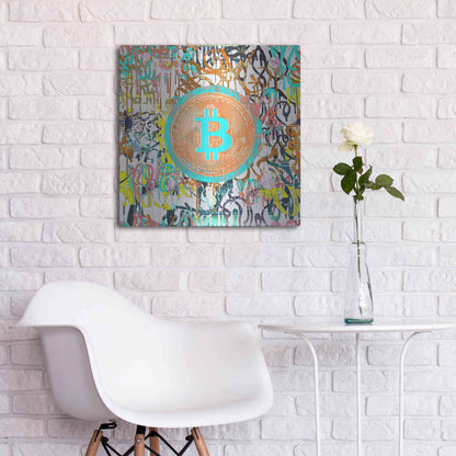 Luxe Metal Art 'Bitcoin Graffiti Art 3' by Irena Orlov, Metal Wall Art,24x24