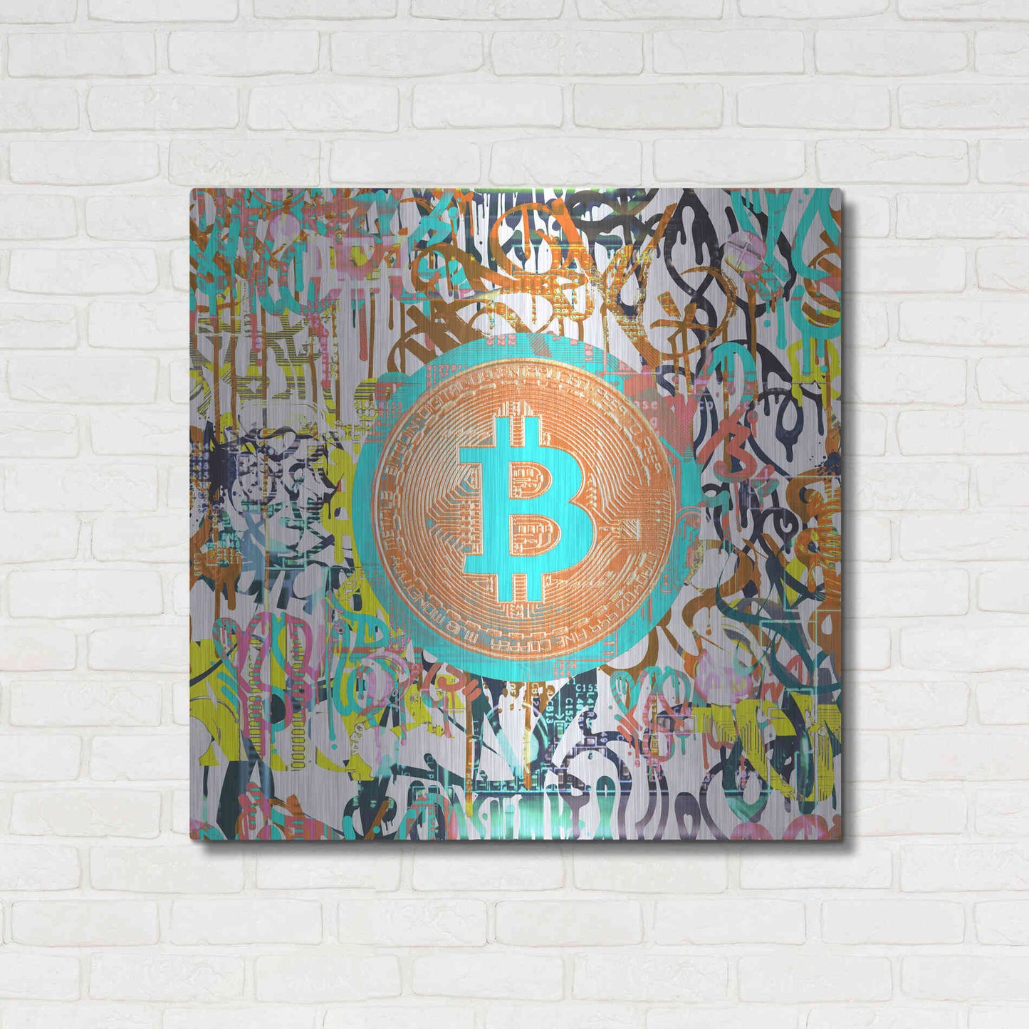 Luxe Metal Art 'Bitcoin Graffiti Art 3' by Irena Orlov, Metal Wall Art,36x36