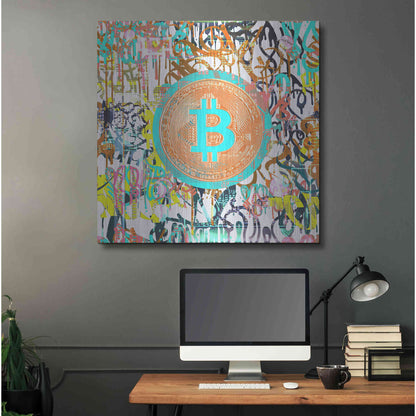 Luxe Metal Art 'Bitcoin Graffiti Art 3' by Irena Orlov, Metal Wall Art,36x36