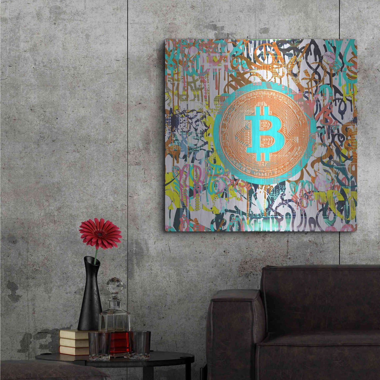 Luxe Metal Art 'Bitcoin Graffiti Art 3' by Irena Orlov, Metal Wall Art,36x36