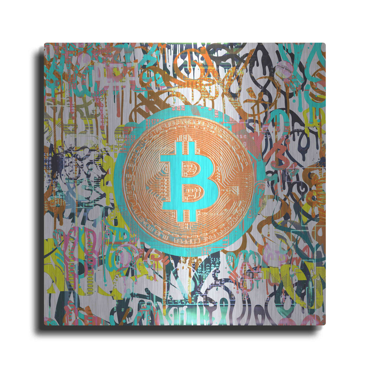 Luxe Metal Art 'Bitcoin Graffiti Art 3' by Irena Orlov, Metal Wall Art