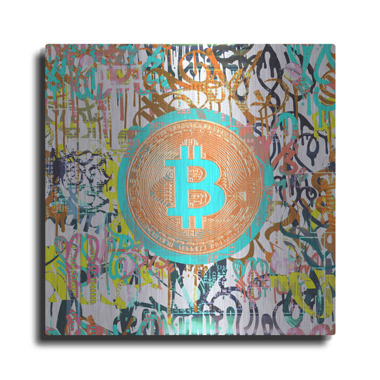 Luxe Metal Art 'Bitcoin Graffiti Art 3' by Irena Orlov, Metal Wall Art
