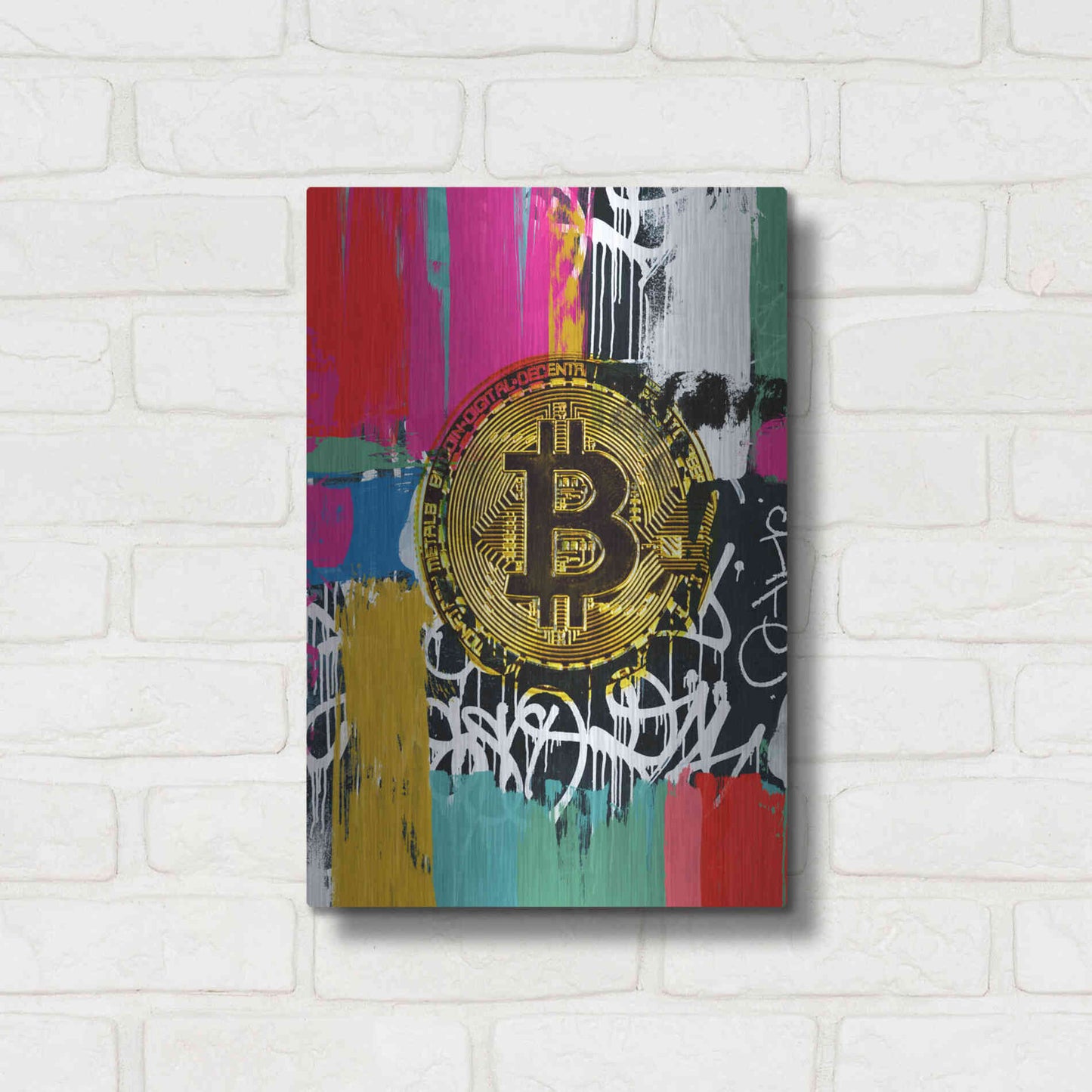 Luxe Metal Art 'Cryptocurrency Bitcoin Graffiti 2-1' by Irena Orlov, Metal Wall Art,12x16