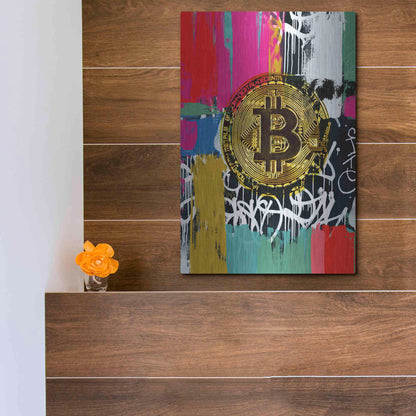 Luxe Metal Art 'Cryptocurrency Bitcoin Graffiti 2-1' by Irena Orlov, Metal Wall Art,12x16