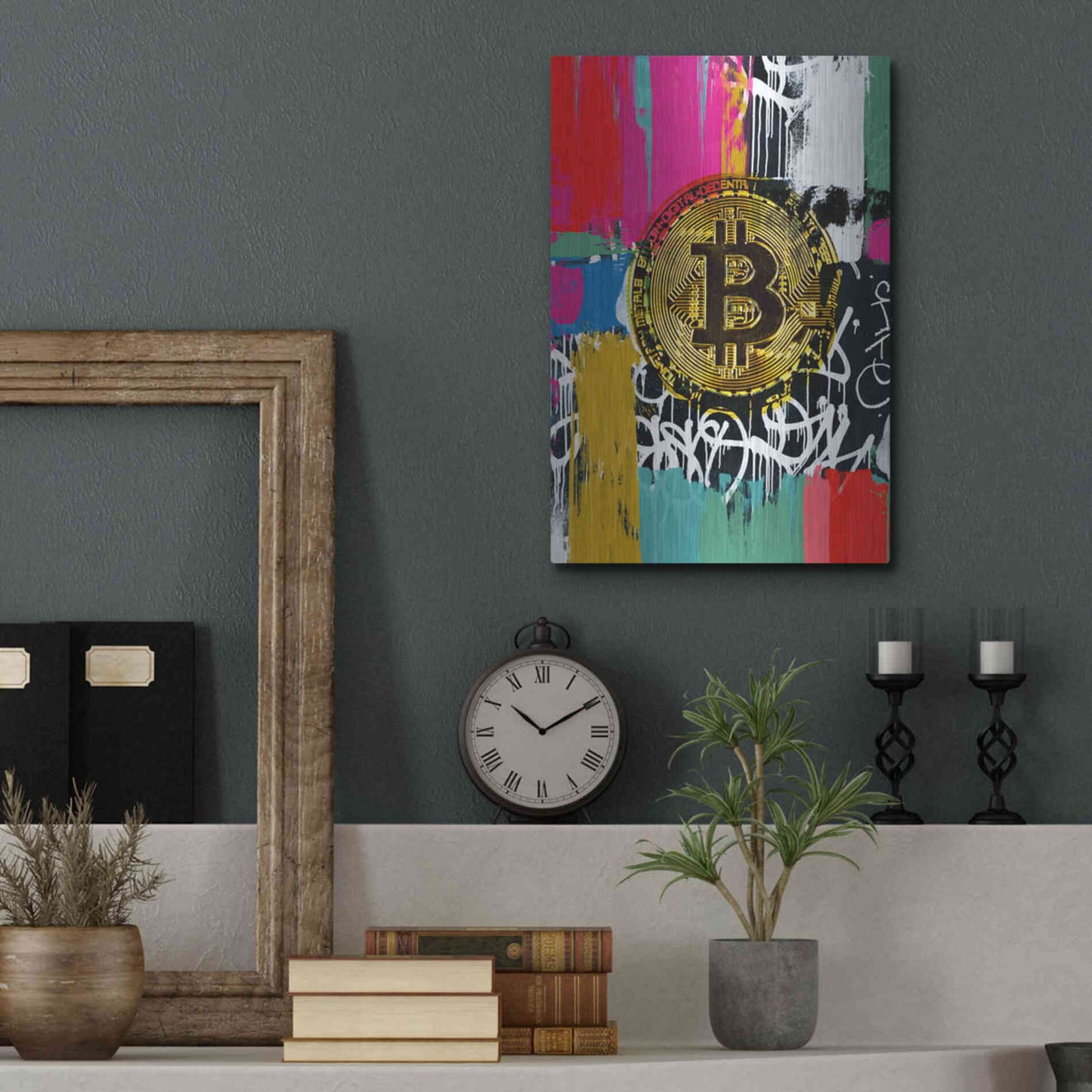 Luxe Metal Art 'Cryptocurrency Bitcoin Graffiti 2-1' by Irena Orlov, Metal Wall Art,12x16