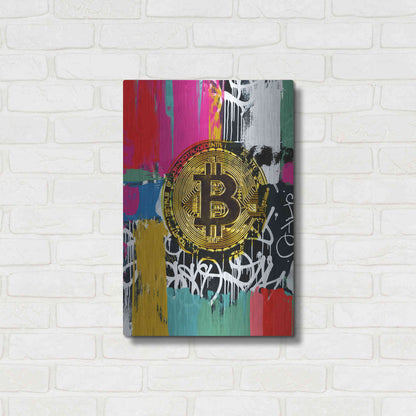 Luxe Metal Art 'Cryptocurrency Bitcoin Graffiti 2-1' by Irena Orlov, Metal Wall Art,16x24