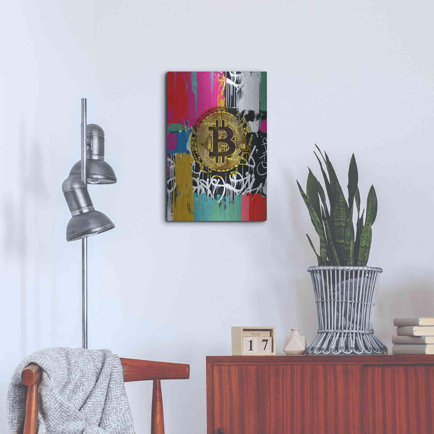 Luxe Metal Art 'Cryptocurrency Bitcoin Graffiti 2-1' by Irena Orlov, Metal Wall Art,16x24