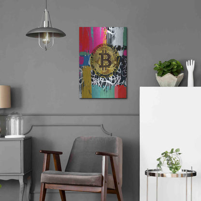 Luxe Metal Art 'Cryptocurrency Bitcoin Graffiti 2-1' by Irena Orlov, Metal Wall Art,16x24