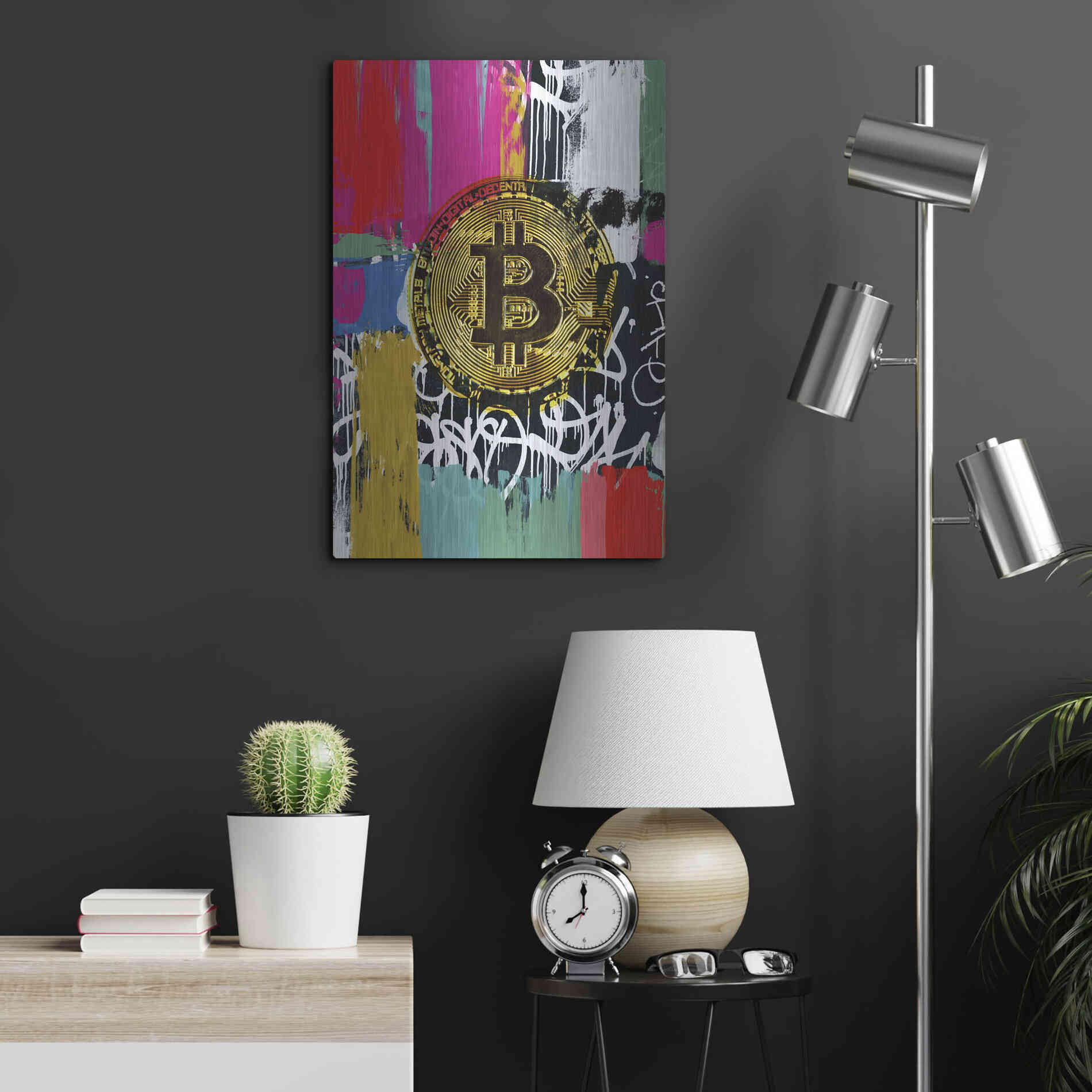 Luxe Metal Art 'Cryptocurrency Bitcoin Graffiti 2-1' by Irena Orlov, Metal Wall Art,16x24