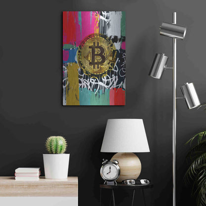 Luxe Metal Art 'Cryptocurrency Bitcoin Graffiti 2-1' by Irena Orlov, Metal Wall Art,16x24
