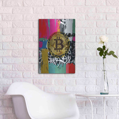 Luxe Metal Art 'Cryptocurrency Bitcoin Graffiti 2-1' by Irena Orlov, Metal Wall Art,16x24