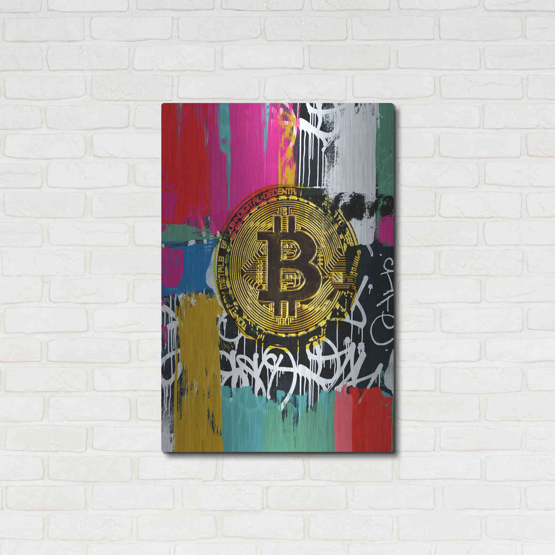 Luxe Metal Art 'Cryptocurrency Bitcoin Graffiti 2-1' by Irena Orlov, Metal Wall Art,24x36