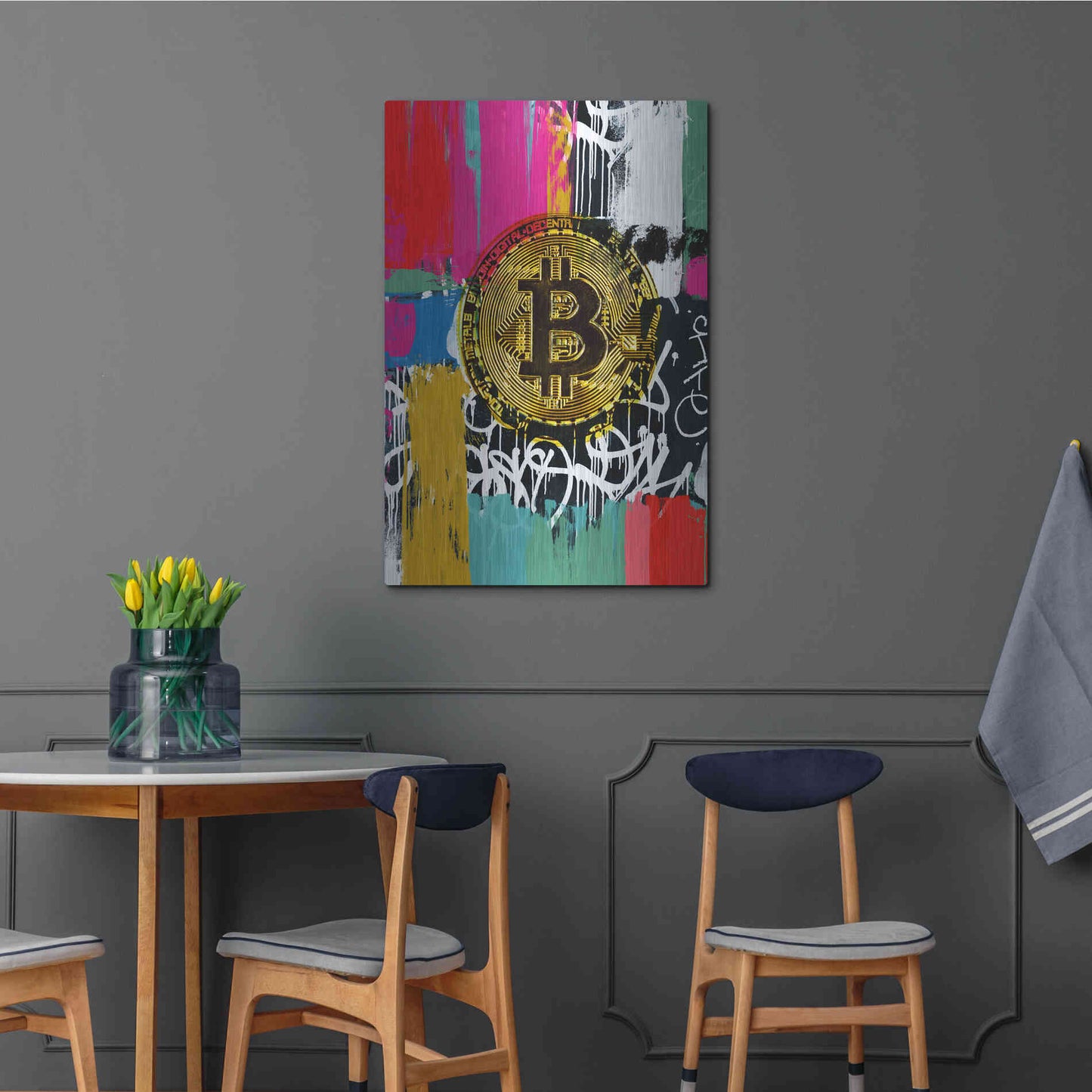 Luxe Metal Art 'Cryptocurrency Bitcoin Graffiti 2-1' by Irena Orlov, Metal Wall Art,24x36