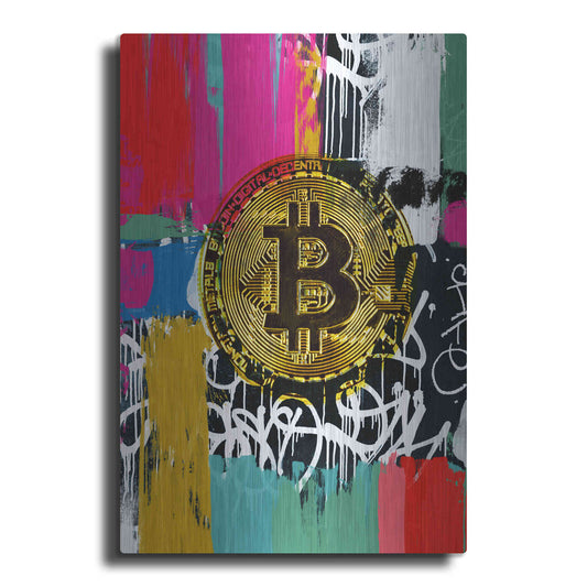 Luxe Metal Art 'Cryptocurrency Bitcoin Graffiti 2-1' by Irena Orlov, Metal Wall Art