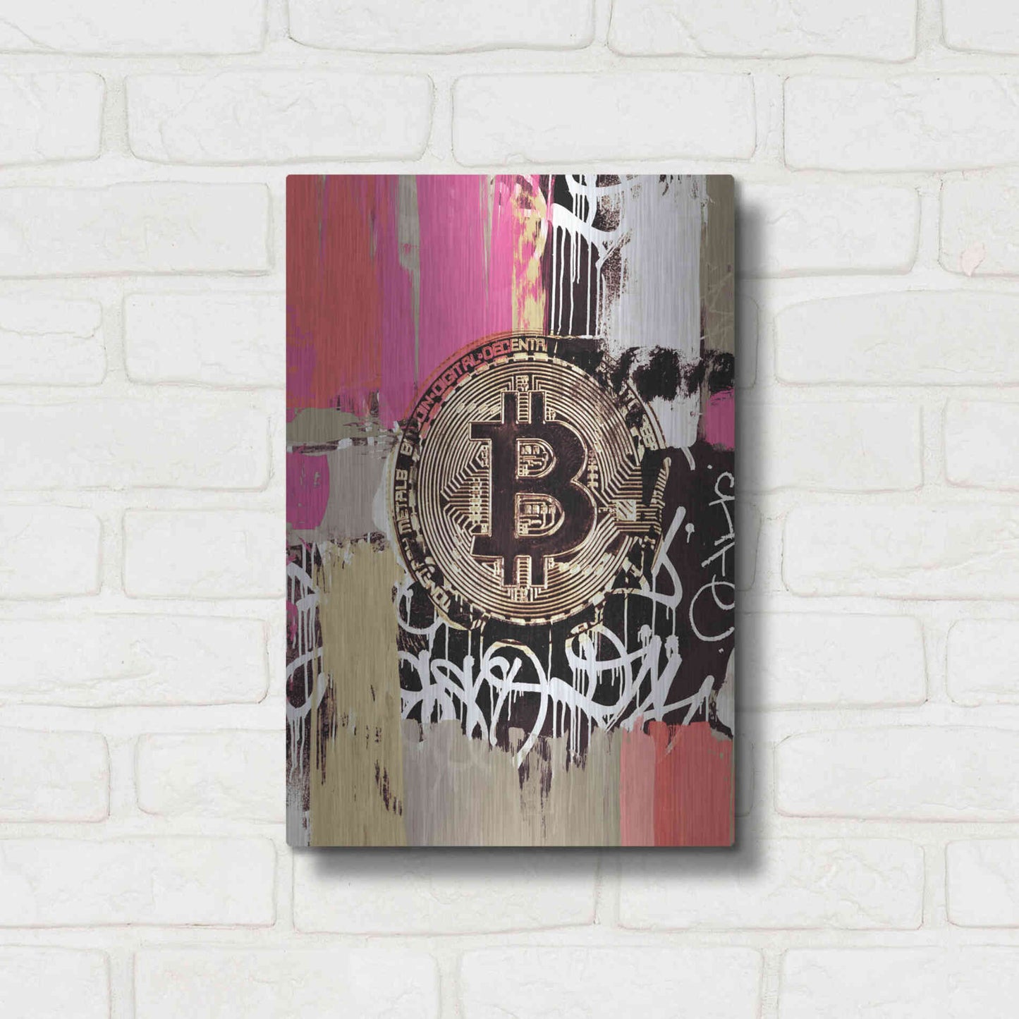 Luxe Metal Art 'Cryptocurrency Bitcoin Graffiti 2-8' by Irena Orlov, Metal Wall Art,12x16