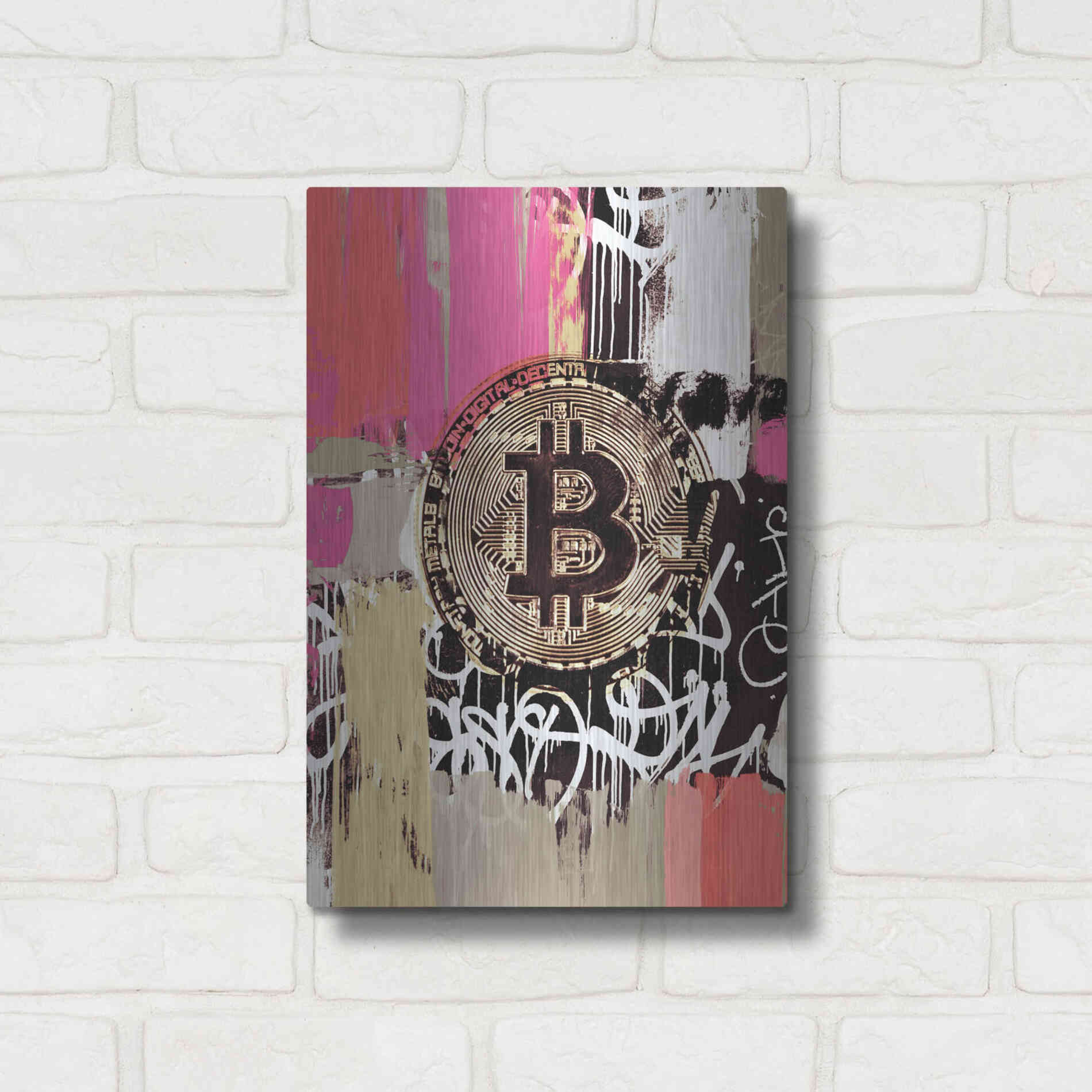 Luxe Metal Art 'Cryptocurrency Bitcoin Graffiti 2-8' by Irena Orlov, Metal Wall Art,12x16