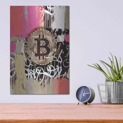 Luxe Metal Art 'Cryptocurrency Bitcoin Graffiti 2-8' by Irena Orlov, Metal Wall Art,12x16
