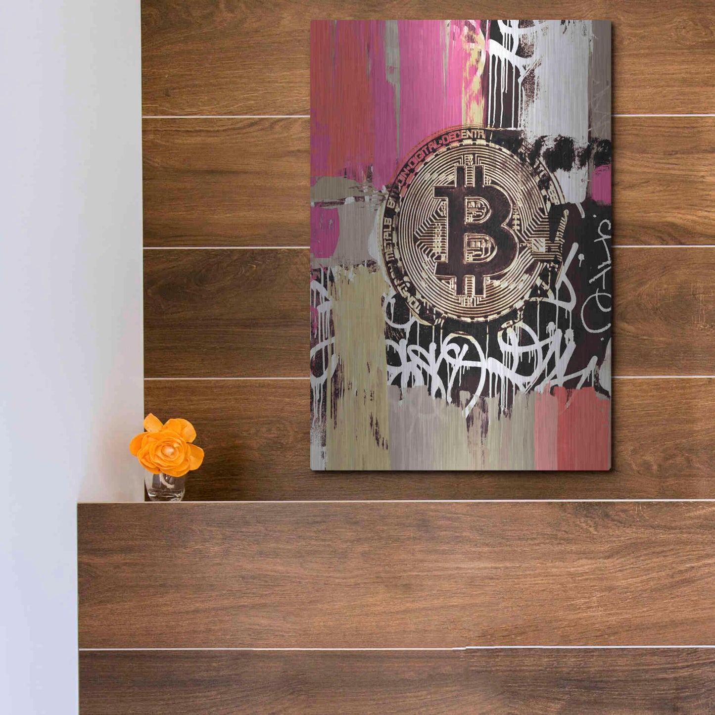 Luxe Metal Art 'Cryptocurrency Bitcoin Graffiti 2-8' by Irena Orlov, Metal Wall Art,12x16