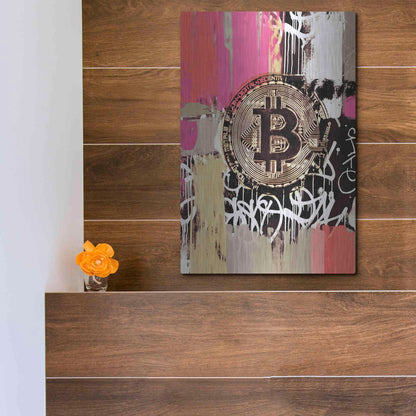 Luxe Metal Art 'Cryptocurrency Bitcoin Graffiti 2-8' by Irena Orlov, Metal Wall Art,12x16