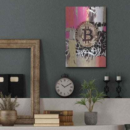 Luxe Metal Art 'Cryptocurrency Bitcoin Graffiti 2-8' by Irena Orlov, Metal Wall Art,12x16