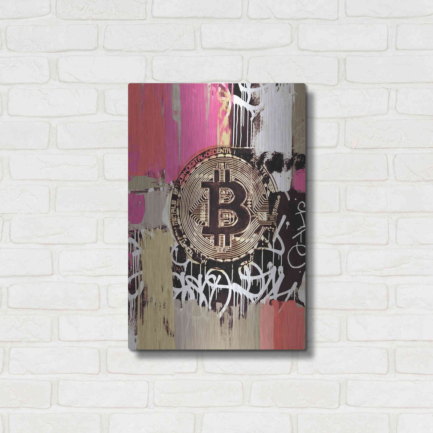 Luxe Metal Art 'Cryptocurrency Bitcoin Graffiti 2-8' by Irena Orlov, Metal Wall Art,16x24