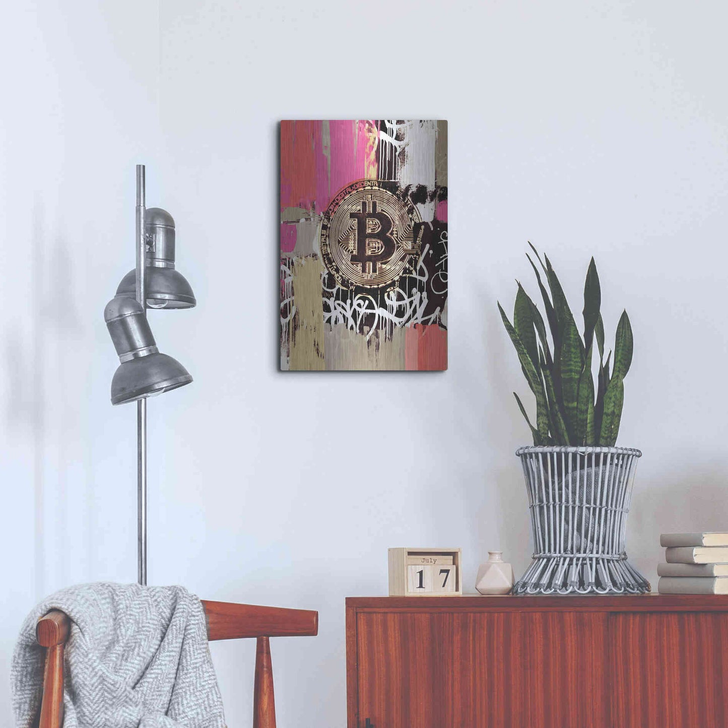 Luxe Metal Art 'Cryptocurrency Bitcoin Graffiti 2-8' by Irena Orlov, Metal Wall Art,16x24