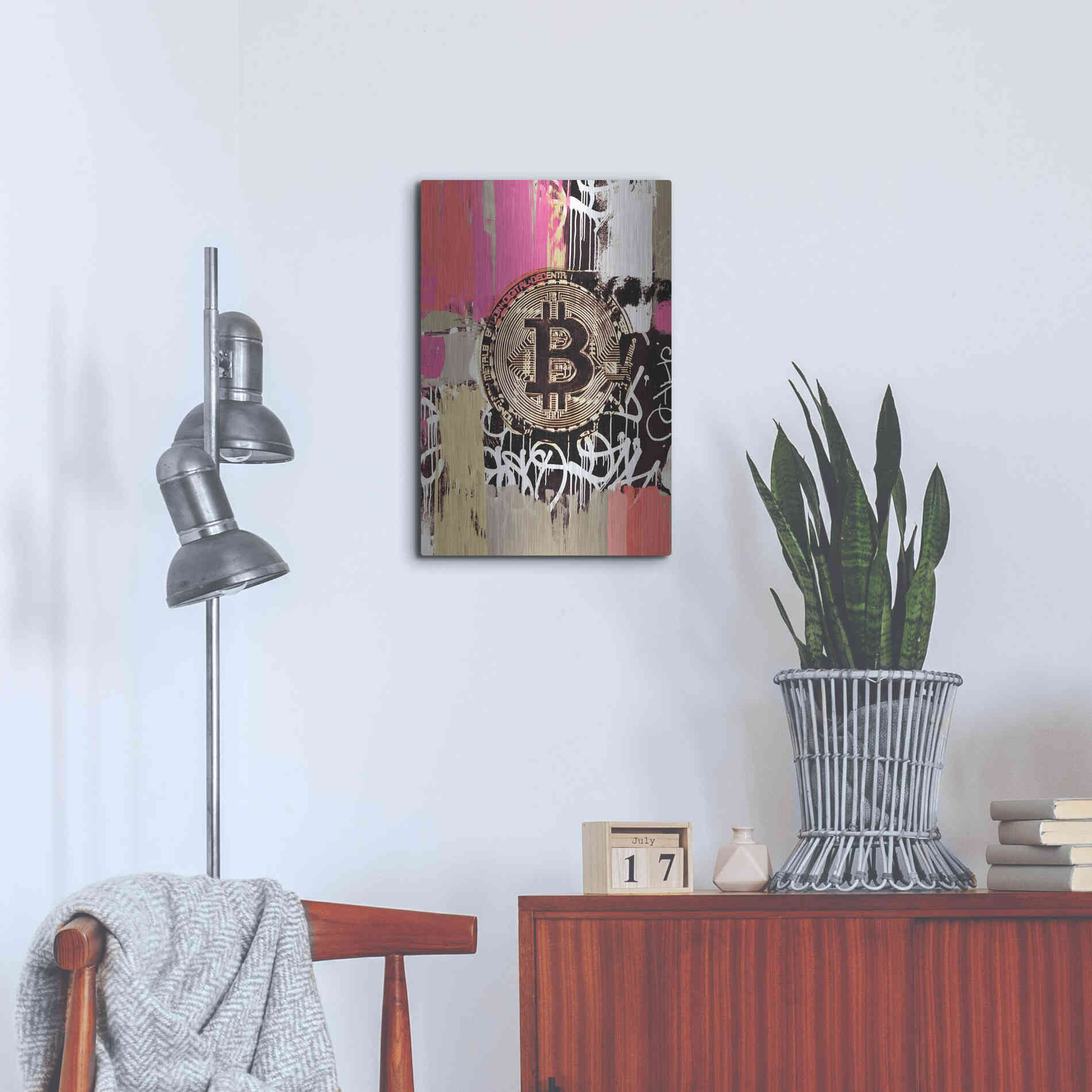 Luxe Metal Art 'Cryptocurrency Bitcoin Graffiti 2-8' by Irena Orlov, Metal Wall Art,16x24