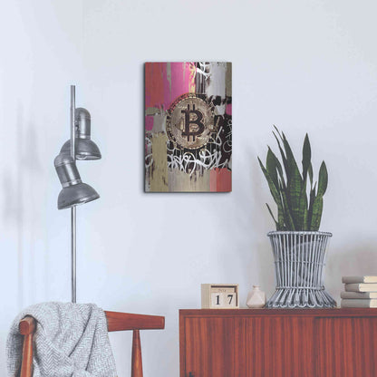Luxe Metal Art 'Cryptocurrency Bitcoin Graffiti 2-8' by Irena Orlov, Metal Wall Art,16x24