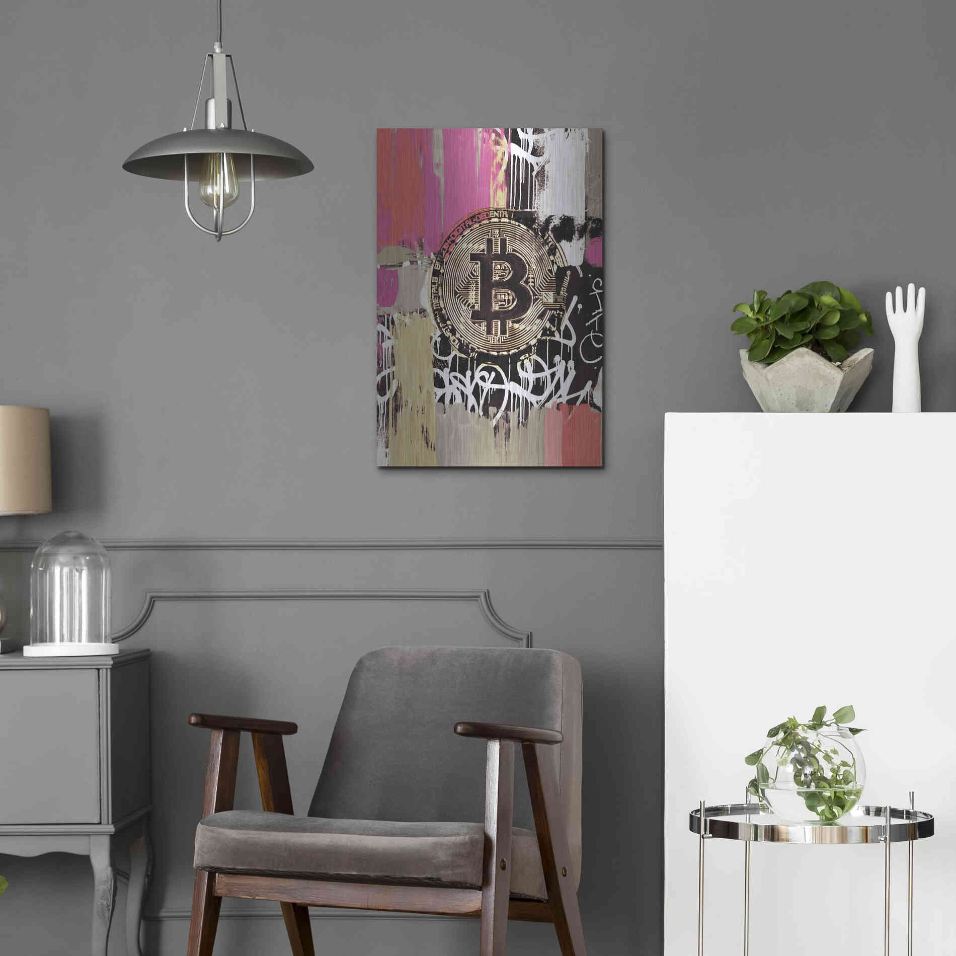 Luxe Metal Art 'Cryptocurrency Bitcoin Graffiti 2-8' by Irena Orlov, Metal Wall Art,16x24