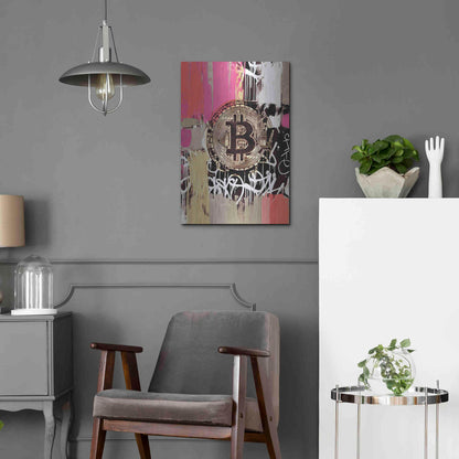 Luxe Metal Art 'Cryptocurrency Bitcoin Graffiti 2-8' by Irena Orlov, Metal Wall Art,16x24