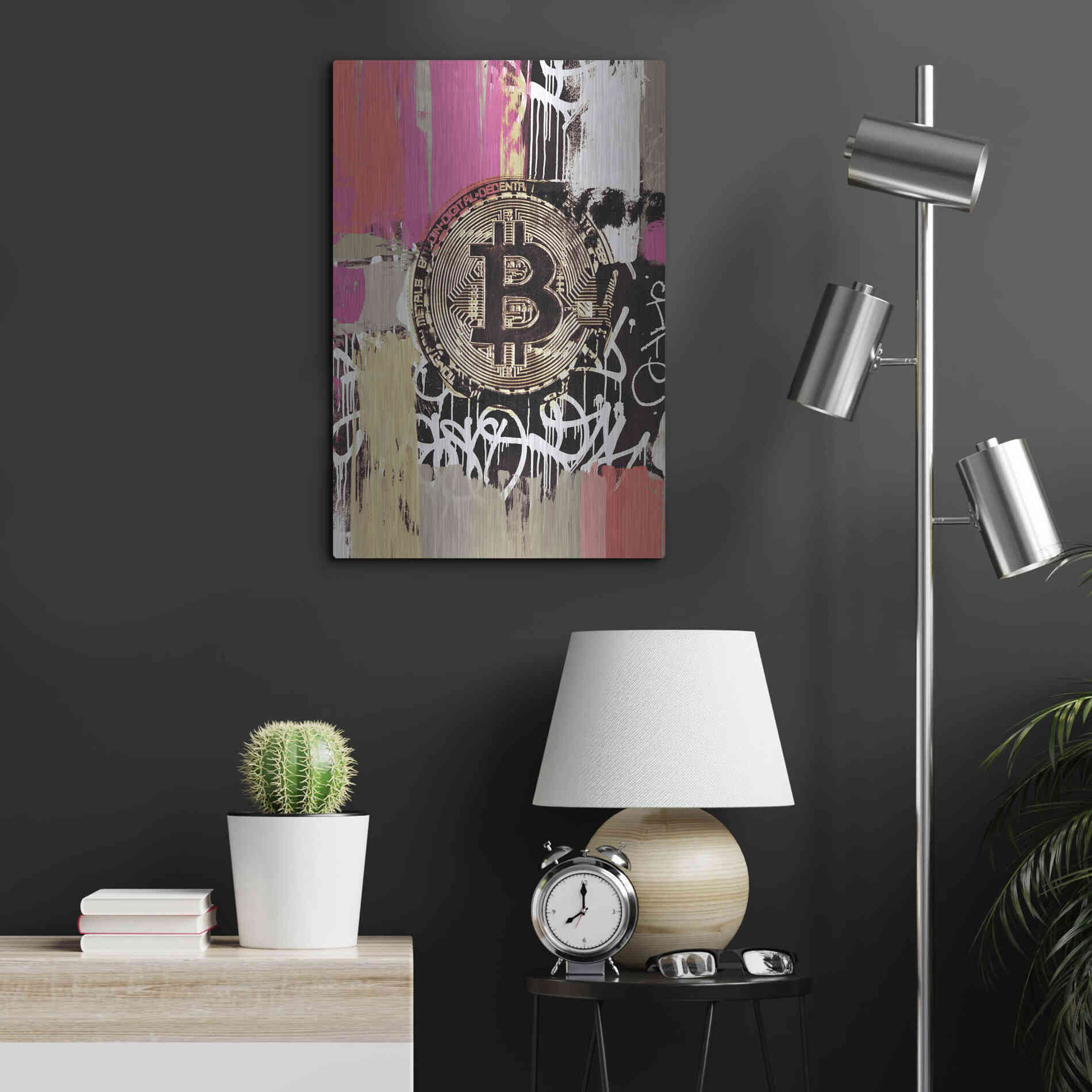 Luxe Metal Art 'Cryptocurrency Bitcoin Graffiti 2-8' by Irena Orlov, Metal Wall Art,16x24