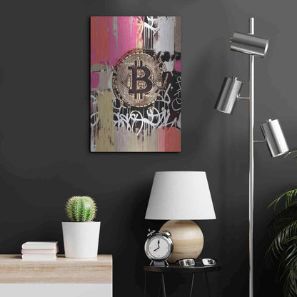 Luxe Metal Art 'Cryptocurrency Bitcoin Graffiti 2-8' by Irena Orlov, Metal Wall Art,16x24