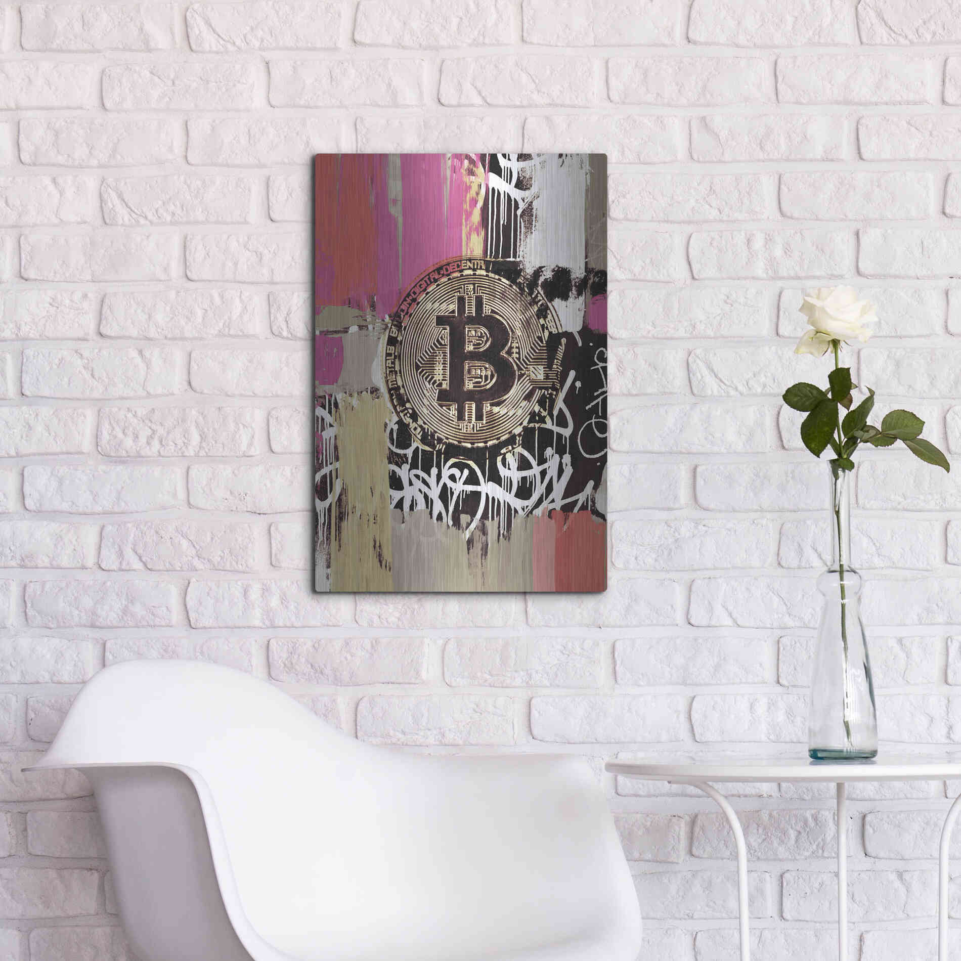 Luxe Metal Art 'Cryptocurrency Bitcoin Graffiti 2-8' by Irena Orlov, Metal Wall Art,16x24