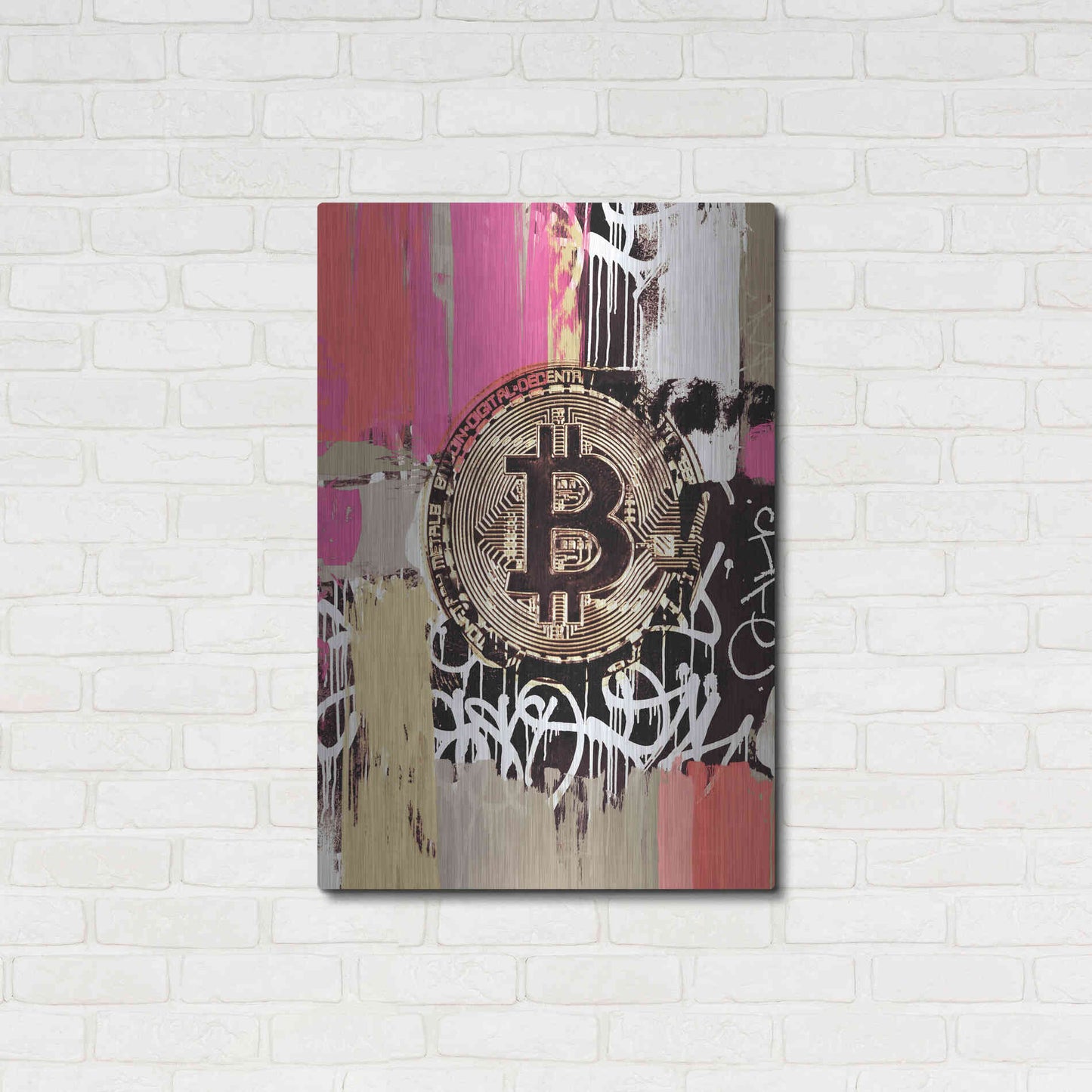 Luxe Metal Art 'Cryptocurrency Bitcoin Graffiti 2-8' by Irena Orlov, Metal Wall Art,24x36