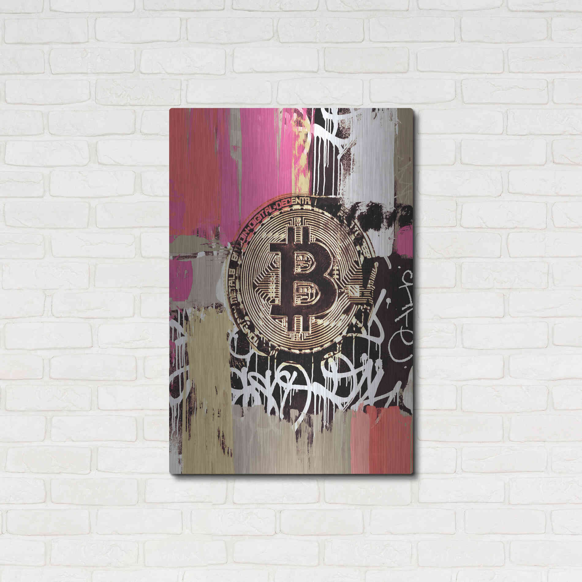 Luxe Metal Art 'Cryptocurrency Bitcoin Graffiti 2-8' by Irena Orlov, Metal Wall Art,24x36