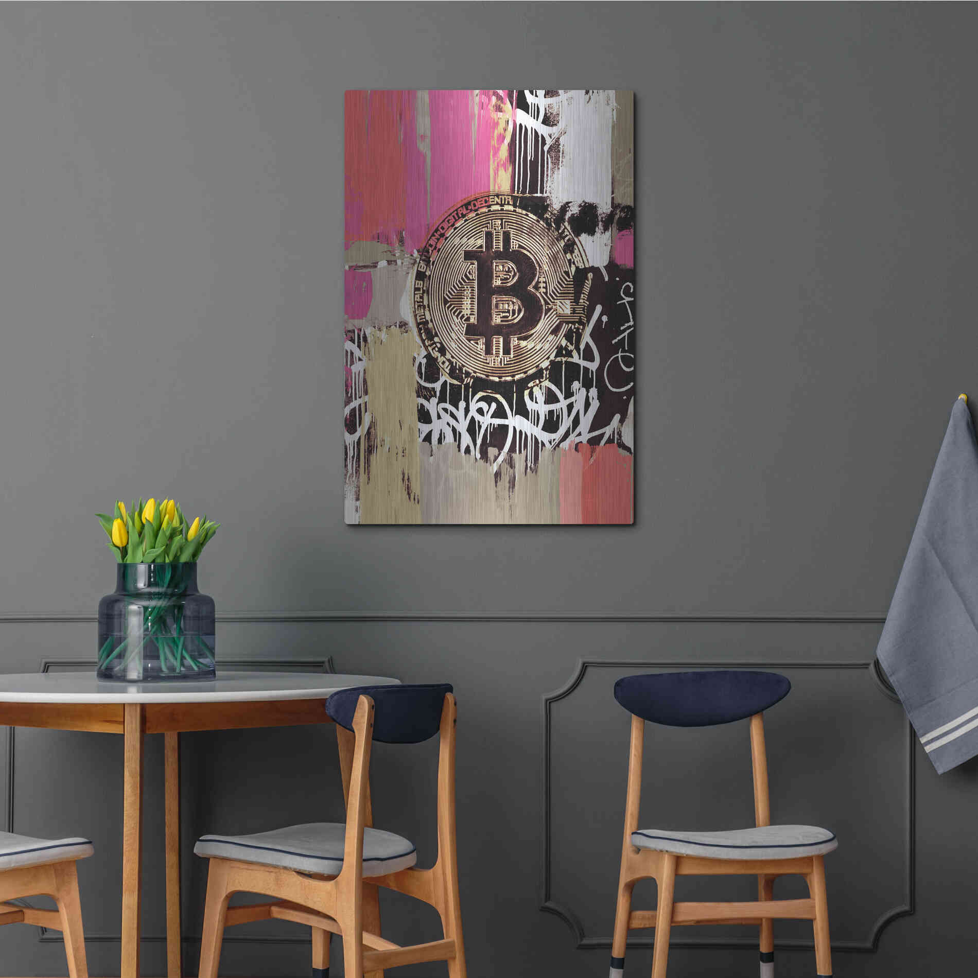 Luxe Metal Art 'Cryptocurrency Bitcoin Graffiti 2-8' by Irena Orlov, Metal Wall Art,24x36