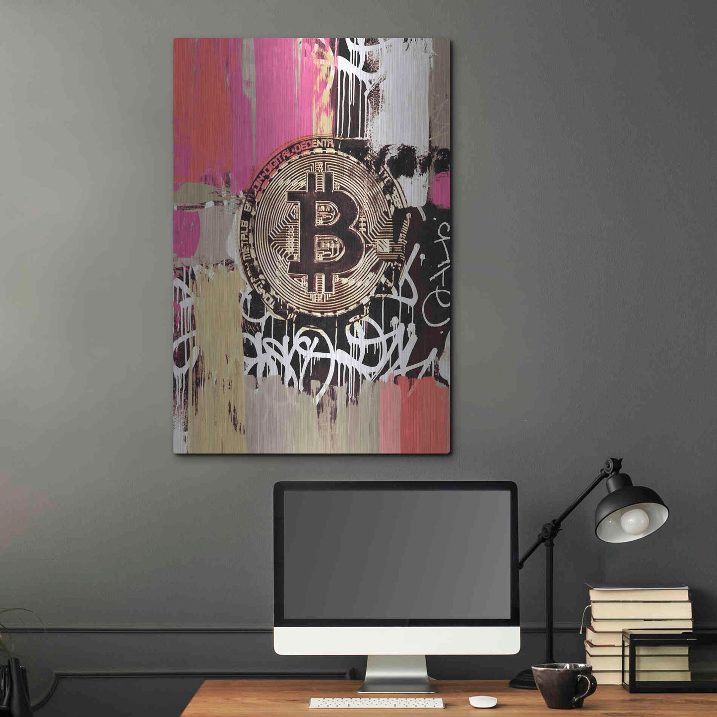 Luxe Metal Art 'Cryptocurrency Bitcoin Graffiti 2-8' by Irena Orlov, Metal Wall Art,24x36