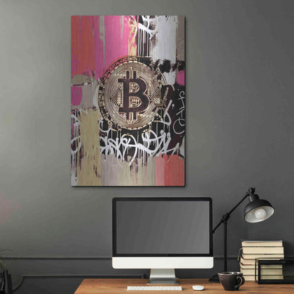 Luxe Metal Art 'Cryptocurrency Bitcoin Graffiti 2-8' by Irena Orlov, Metal Wall Art,24x36