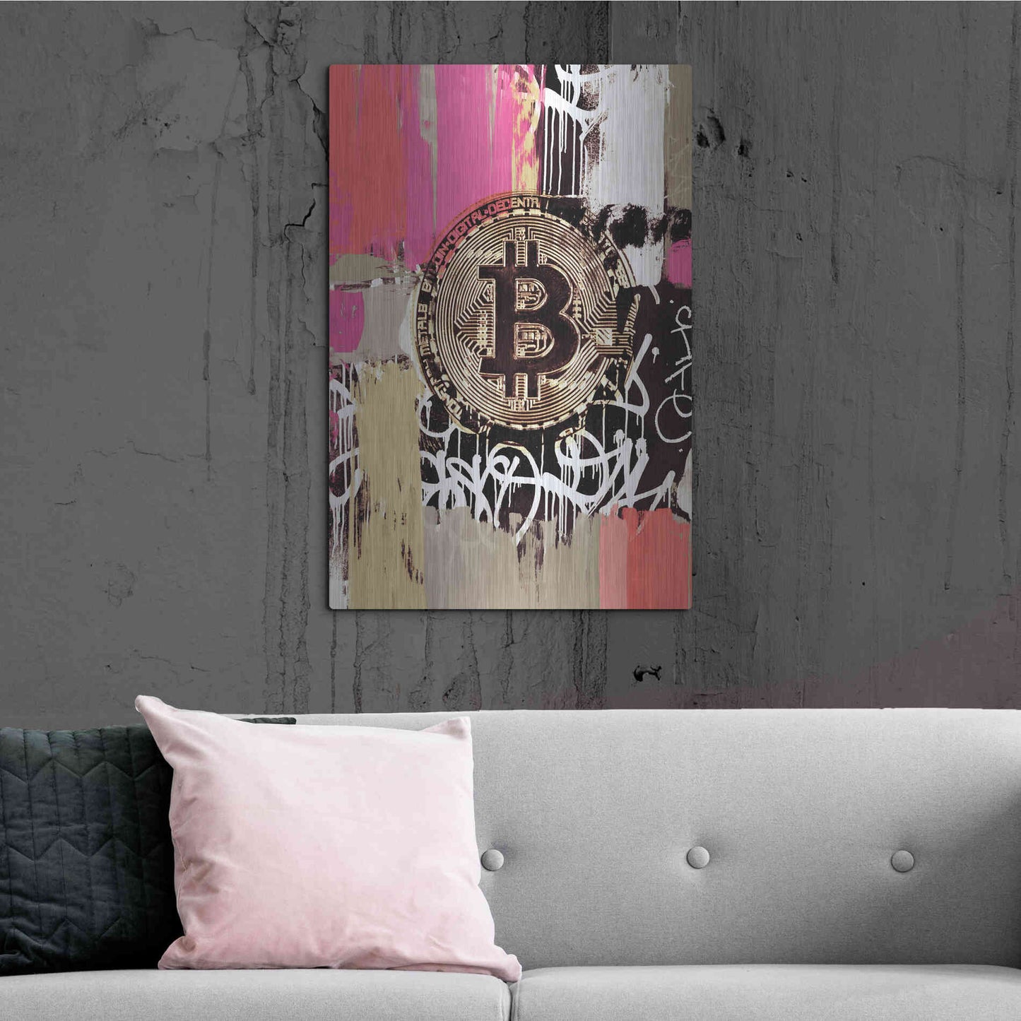 Luxe Metal Art 'Cryptocurrency Bitcoin Graffiti 2-8' by Irena Orlov, Metal Wall Art,24x36